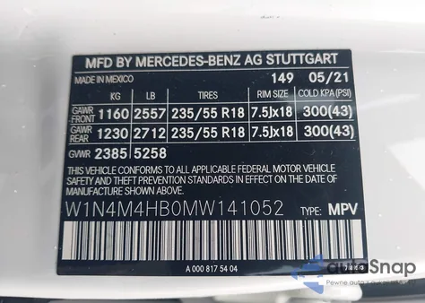 2021 Mercedes-Benz Glb 250 4Matic from USA, damaged, VIN W1N4M4HB0MW141052